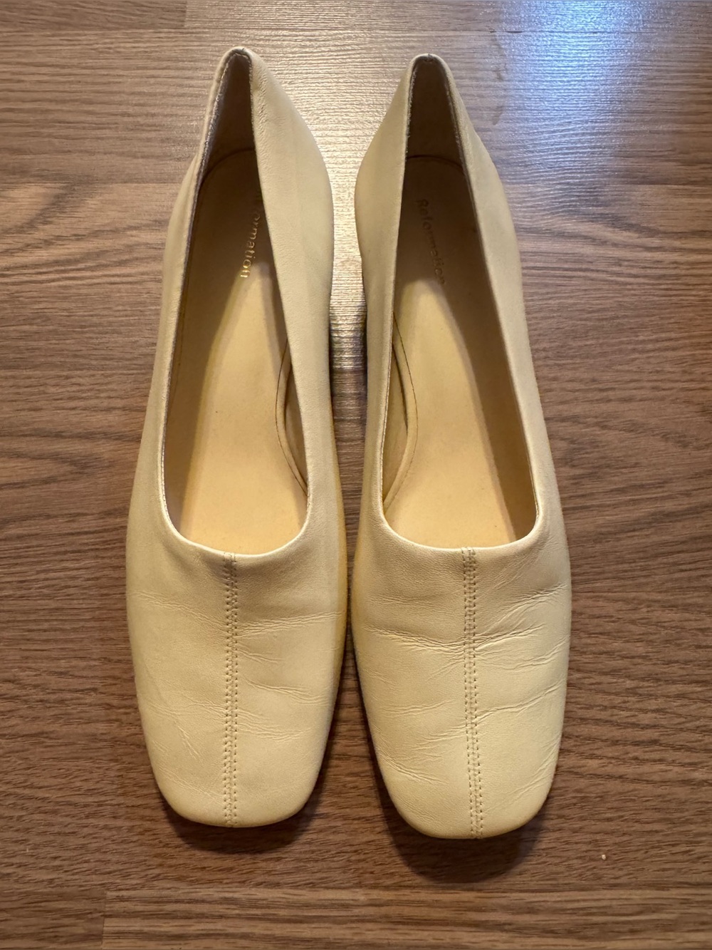 Reformation Women's Cream Square-Toe Heels